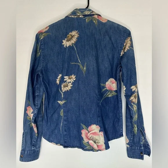 Liz Claiborne Lizwear Jeans Vintage Y2K Denim Floral Button Down - Picture 3 of 10